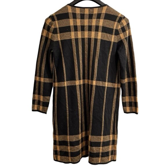 Anne Klein Cardigan Sweater Womens S Black Camel Plaid Toggle Clasp Academia - Picture 2 of 8